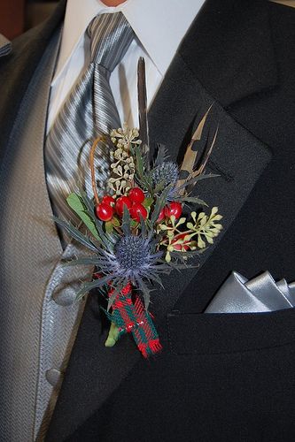 thistle with those red poison berries (from childhood)!  LOVE THIS Poison Berries, Dinner Centerpieces, Highland Wedding, Prom Flowers, Scottish Plaid, Winter Wonderland Wedding, Cloth Flowers, Event Inspiration, Valentine Day Love