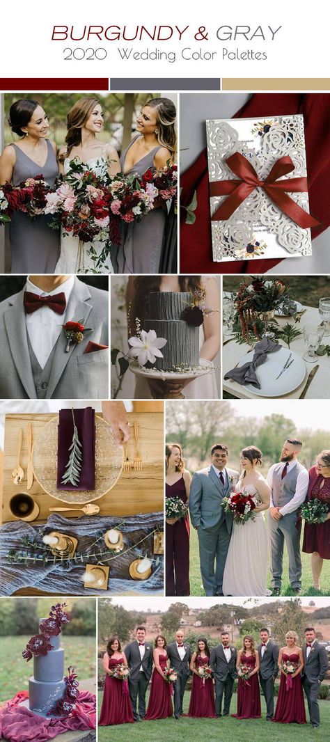 Top 4 Refined Burgundy Color Palettes for 2020, burgundy and gray spring fall and winter weddings, marsala wedding, moody wedding hue, classic and romantic weddings, industrial wedding theme #burgundywedding #marsalawedding Burgundy Color Palettes, Industrial Wedding Theme, Burgundy And Grey Wedding, Industrial Themed Wedding, Burgundy Wedding Centerpieces, Grey Wedding Theme, Burgundy Colour Palette, Burgundy Wedding Theme, Gray Wedding Colors