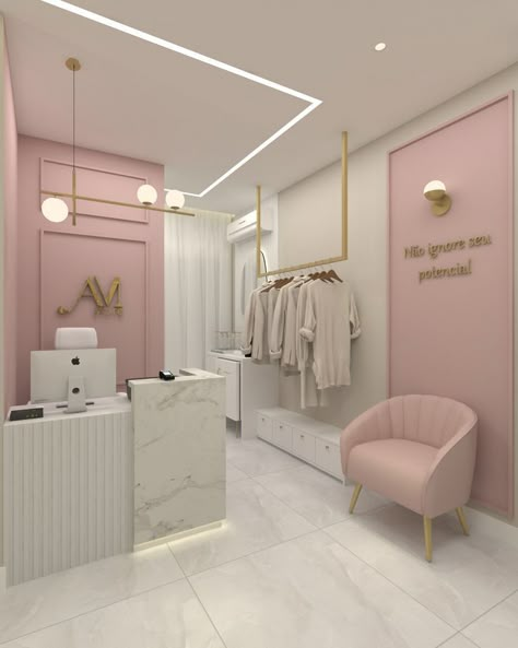 Clothing Shop Interior Design, Boutique Rosa, Shop Interior Design Clothes, Small Shop Design, Kids Clothing Store Design, Desain Merek, Boutique Shop Interior, Pink Store, Beauty Room Salon