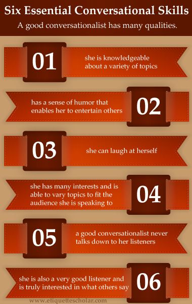 Conversation Etiquette - Six Essential Conversational Skills! A good conversationalist has many qualities - great etiquette tips for all situations! Plus, more dining and business etiquette advice for career success! Topics include office etiquette, introduction etiquette, meeting etiquette, email etiquette, business lunch etiquette, interview etiquette tips, and more… Conversation Etiquette, Interview Etiquette, Meeting Etiquette, Office Etiquette, Conversation Tips, Manners And Etiquette, Email Etiquette, Art Of Conversation, Mind Your Manners