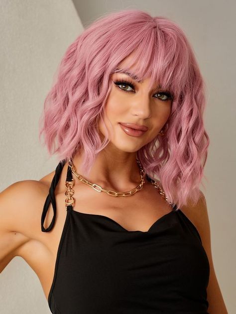 Ombré Hair, Pink Wig, Hair Color Pink, Short Wavy, Short Bob Wigs, Hair Design, Costume Wigs, Soft Hair, Wigs With Bangs