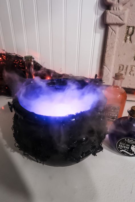 DIY Magic Cauldron Diy Witch Stirring Cauldron, Diy Light Up Cauldron, Witches Cauldron Diy, How To Make Cauldron Bubbles, Bubbling Cauldron Diy, Cauldron Aesthetic, Diffuser In Cauldron, Diy Witches Cauldron With Diffuser, Diy Witch Cauldron Fire