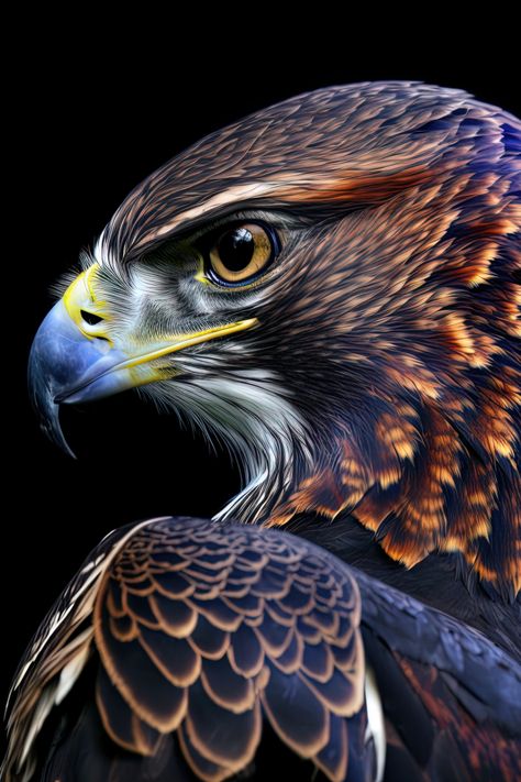 A side profile of a hawk bird head using digital art. Birds Close Up, Hawk Tatoos, Prey Birds, Hawk Art, Hawk Photos, Celtic Cross Tattoos, Hawk Bird, Devi Images Hd, Bird Head