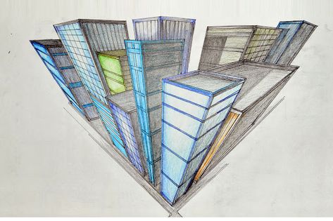 CHRISDEZINE, The Blog: Art Class - Perspective Birds Eye View Drawing, Perspective Building Drawing, Birds Eye View City, 3 Point Perspective, Art Perspective, View Drawing, Perspective Drawing Architecture, Portrait Study, City Drawing