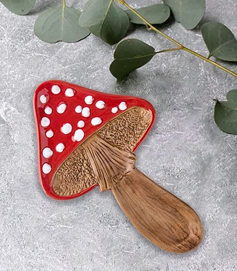 Mushroom Spoon, Mushroom Decorations, Mushroom Home Decor, Canister Decor, Mushroom Home, Spatula Holder, Vintage Canister Sets, Vintage Canisters, Cute Mushroom