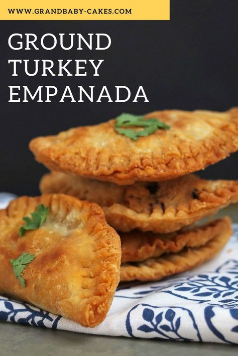 This Delicious Ground Turkey Empanada Recipe will become your fave ground turkey recipes for go to snack or game day food!  They are filled with flavor and the flakiest crust ever! #turkey #empanadas #empanada Turkey Empanadas, Empanada Recipes, Liquid Lunch, Grandbaby Cakes, Ground Turkey Recipes Healthy, Healthy Ground Turkey, Empanada Recipe, Meat Pies, Turkey Dishes