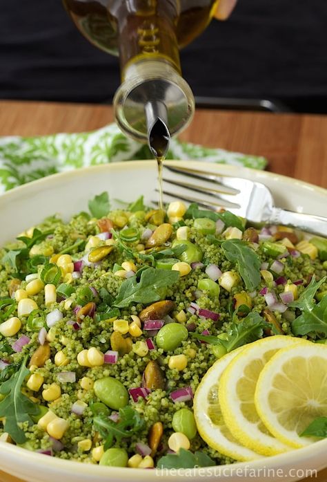 Green Couscous, Pesto Couscous, Wfh Lunch, Yum Salad, Salad Options, Farm Recipes, Green On Green, Pasta Side Dishes, Salad Healthy