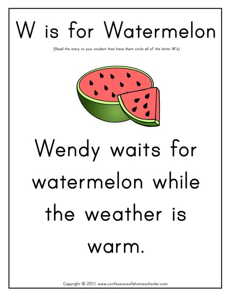 Preschool Letter Hunt: Letter W. Curtesy of Confessions of Homeschooler Rhyming Poems For Kids, Tongue Twisters For Kids, Alphabet Poem, Preschool Language Arts, Letter Hunt, Teaching Child To Read, English Tenses, English Grammar For Kids, Classroom Songs