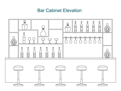 Bar Cabinet Elevation Bar Layout Design Floor Plans, Bar Counter Plan Layout, Bar Floor Plan, Bar Design Drawing, Bar Sketch, Bar Section, Bar Drawing, Commercial Bar Layout, Kitchen Bar Dimensions Cm