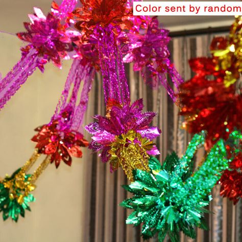 UK Colorful Foil Decoration Garland Bell Hanging Christmas Party Chain Tinsel 3M | eBay Ceiling Garland, Christmas Ceiling Decorations, Whimsical Crafts, 1980s Christmas, Paper Streamers, Colonial Christmas, Christmas Hanging Decorations, Christmas On A Budget, Ceiling Hanging