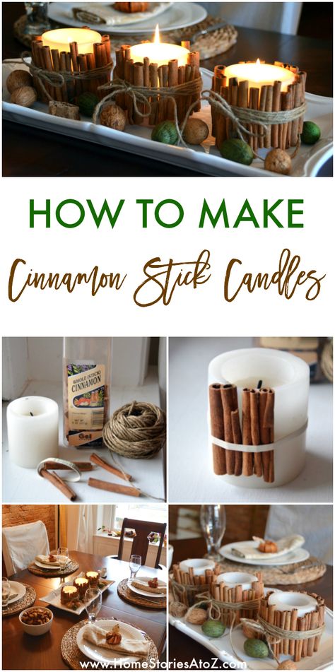 Cinnamon Stick Candles {fall ideas} | Home Stories A to Z Cinnamon Stick Candle, Stick Candles, Fall Deco, Fall Crafts Diy, Fall Candles, Tree Diy, Fall Ideas, Fall Decor Diy, Fall Diy