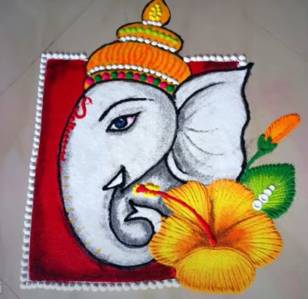 Kanha Ji Rangoli Design, Rangoli Ganpati Simple, Ganapati Bappa Rangoli, Ganesh Rangoli Design Ganesha, Ganapati Rangoli Designs Latest, Ganesh Wall Painting, Easy Ganpati Rangoli Design, New Year Rangoli Design Cartoon, Cartoon Rangoli Designs Diwali