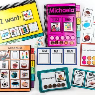 Michaela on Instagram: “Don’t forget to grab your Basic Skills Task Box set for 50% off!” Preschool Visuals, Special Education Data Sheets, First Then Board, Ecse Classroom, Special Education Visual Schedule, Token Boards, Picture Schedule, Positive Behavior Support, Token Board