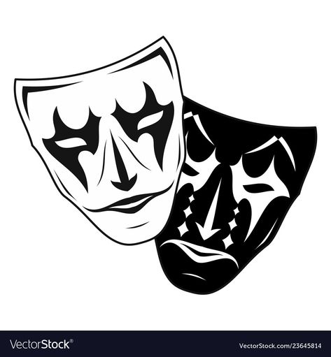 Drawing For Design, Comedy Illustration, Theater Mask Tattoo, Theatre Tattoo, Jester Tattoo, Evil Mask, Animal Stencil Art, Tragedy Mask, Cool Wrist Tattoos