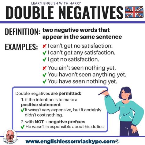 Speak Better English, Double Negative, English Vinglish, Sentence Examples, Other Ways To Say, Negative Words, Better English, Advanced English, English Writing Skills