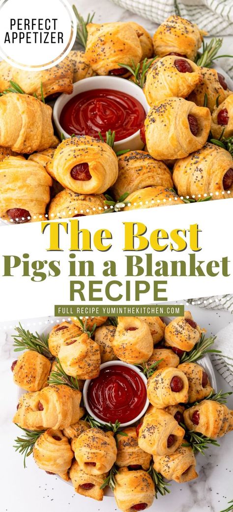 This super easy pigs in a blanket recipe features lil smokies wrapped in crescent rolls. Perfect as a party appetizer or a kid friendly dinner idea. Mandrake Pigs In A Blanket, Mini Pigs In A Blanket Crescent Rolls, Lil Smokies Appetizers, Christmas Pigs In A Blanket, Lil Smokies Crescent Rolls, Little Smokies Crescent Rolls, Best Pigs In A Blanket Recipe, Easy Pigs In A Blanket, Mini Pigs In A Blanket