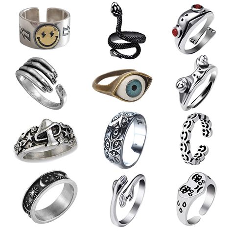 Eye Mushroom, Rings Pack, Rings Cute, Frog Ring, Grunge Accessories, Mushroom Ring, Peacock Jewelry, Aesthetic Rings, Diamond Videos