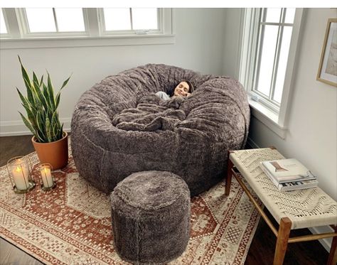 Big Bean Bag Aesthetic, Bean Bag Set Up Ideas, Big Bean Bag Chair Room Ideas, Love Sac Bean Bag Living Room, Bean Bag Room Ideas, Puffy Couch, Bean Bag Chair Living Room, Lovesac Bean Bag, Cat Tools