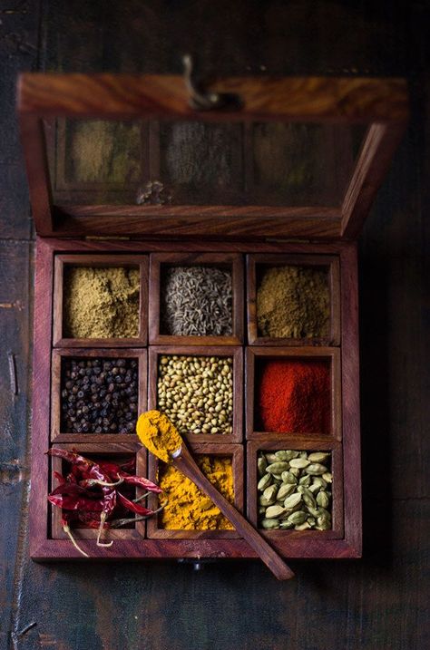 Indian Spice Box, Masala Dabba, Spices Photography, Indian Food Photography, Dry Fruit Box, Box Photography, Cooking Photography, Masala Spice, Fruit Box