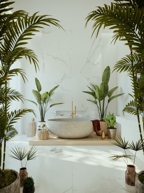 Resort Interior, Drawing Room Decor, Tropical Bathroom, Tropical Interior, Trend Clothes, Bathroom Plants, Bathroom Design Decor, Bathroom Trends, Door Ideas