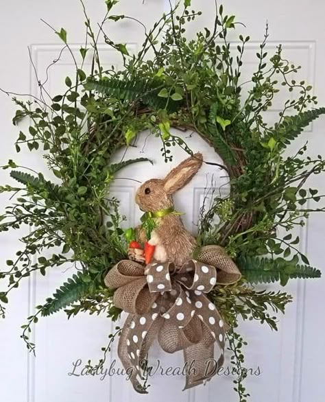 Easter Front Door Wreath, Easter Front Door, Hantverk Diy, Easter Wreath Diy, Diy Spring Wreath, Here Comes Peter Cottontail, Easter Decorating, Peter Cottontail, Easter Door