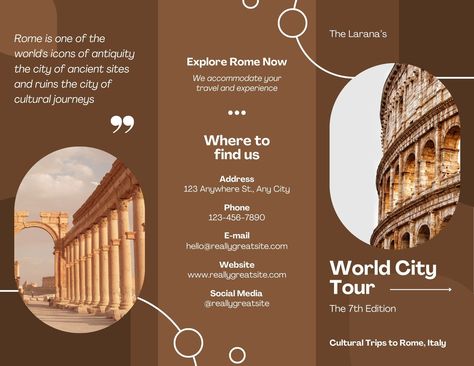 Travel Brochure Template For Students Travel Brochure Design, Brochure Folds, Brochure Examples, Brochure Design Creative, World Icon, Trifold Brochure Design, Travel Brochure Template, Creative Brochure, Brochure Design Inspiration