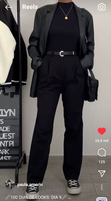 Business Casual Hipster, Smart All Black Outfit, Women Black Button Down Outfit, Tan Black And White Outfit, Black Slacks Winter Outfit, What Shoes To Wear With Slacks, All Black Outfit Ideas Casual, Elevated Black Outfits, Graphic Designer Office Outfit