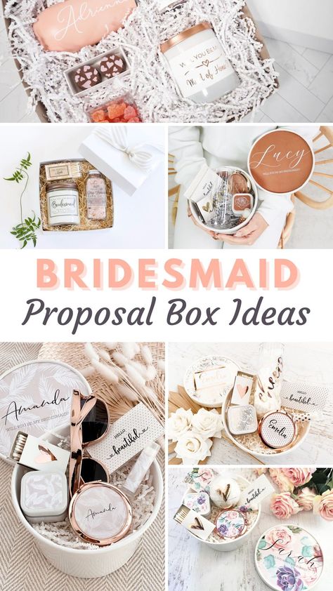 29 Gorgeous Bridesmaid Proposal Boxes - It's time to ask that special friend or family member to play a big role at your wedding, and one of the best ways to do this is by giving them a bridesmaid proposal box filled with lovely things! Friends Bridesmaid Proposal, Gift To Ask To Be A Bridesmaid, Bridesmaids Boxes Diy, Will You Be My Bridesmaid Beach Theme, Cute Ways To Ask Your Bridal Party, Cute Ways To Ask Your Friends To Be Bridesmaids, Moh Proposal Box Ideas, Cute Ways To Ask Bridesmaids Ideas, Bridesmaid Ask Ideas