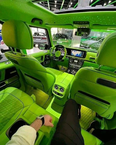 Green Car Interior, Dark Green Car Interior, Forest Green Car, Green Rolls Royce, Lime Green Car Interior, Neon Green Car Interior, Mercedes Brabus, Cartoon Love Photo, Car Stereo Systems