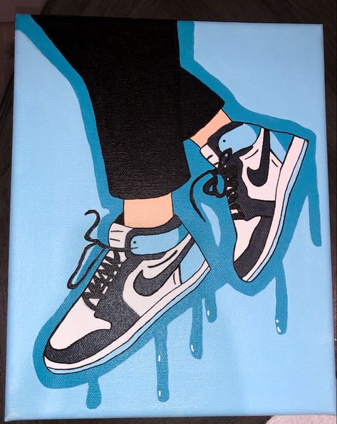 blue Jordan’s with drip effect Jordans Painting, Paintings Mini Canvas, Scrolling On Pinterest, Jordan Painting, Spiderman Painting, Cozy Art, Pink Jordans, Sky Art Painting, Painting Canvases