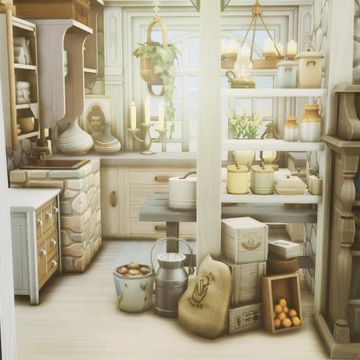 Seaside Cottage | plantsimgirl en Patreon Seaside Cottage Interior, Sims 4 Cottage, Cottage House Interior, Victorian Room, The Sims 4 Lots, Sims Freeplay Houses, Sims 4 Kitchen, Seaside House, Sims 4 House Plans