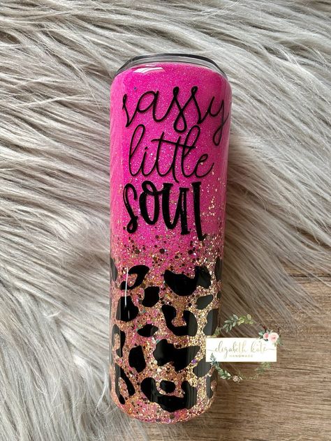 Leopard Glitter Tumbler, Sassy Animals, Custom Tumbler Cups, Tumbler Cups Diy, Pink Cheetah, Diy Cups, Cricut Craft, Loose Glitter, Diy Tumblers