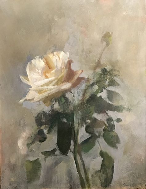 Climbing White Rose by Kathleen Speranza, Oil, 14 x 11 Arte Peculiar, Rennaissance Art, Oil Painting Flowers, Aesthetic Painting, Easy Watercolor, Flower Art Painting, Ethereal Art, Rose Painting, Art Oil