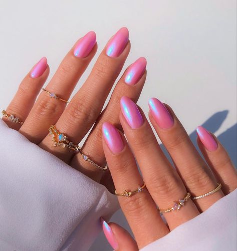 Bachelorette Nails, Pink Tip Nails, Hoco Nails, Pink Chrome Nails, Shiny Nails, Pink Nail, Dipped Nails, Short Acrylic Nails, Valentine's Day Nails