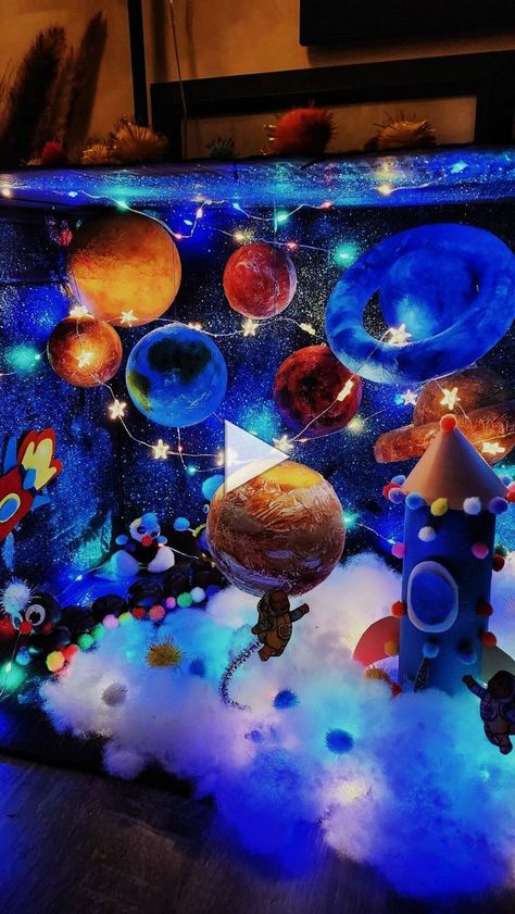 Space Projects Middle School, Planet Decorations Diy, Science Project Solar System, Day And Night Science Projects For Kids, Art And Craft Ideas For School Exhibition, Space School Project, Solar System Model Project Ideas, Solar System Projects For Kids 3rd, Planet Projects For Kids