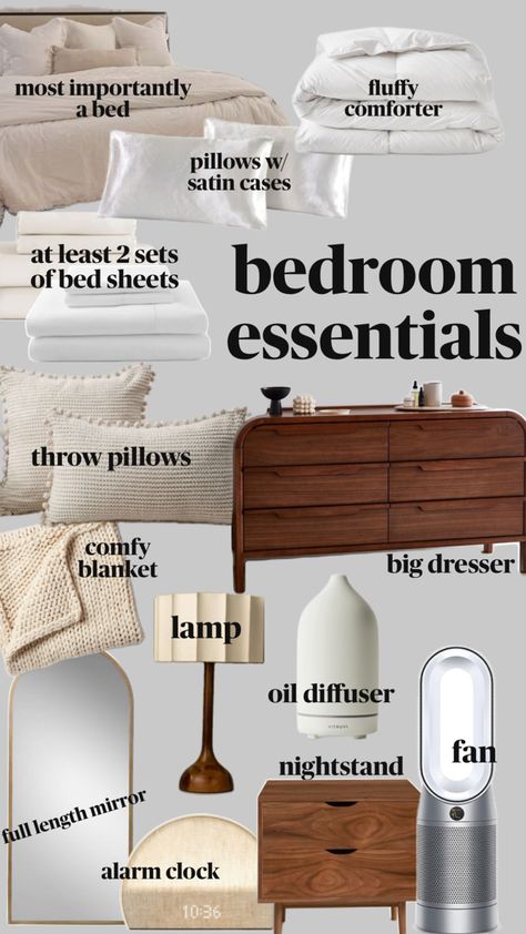 First Home Essentials, New Home Essentials, First Apartment Essentials, New Home Checklist, Apartment Checklist, House Essentials, Dream Apartment Decor, Future Apartment Decor, Bedroom Essentials