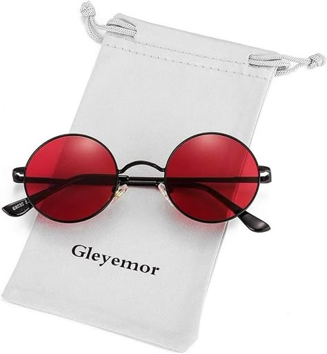 Amazon.com: Gleyemor Polarized Round Sunglasses for Men Women Hippie Small Circle Glasses Red Yellow Lenses (Black/Clear Red) : Clothing, Shoes & Jewelry Red Sunglasses Men, Indrid Cold, John Lennon Glasses, Small Round Sunglasses, 90s Hippie, Circle Glasses, Circle Sunglasses, Tinted Glasses, Small Glasses