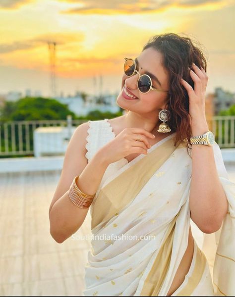 Keerthy Suresh Radiates Timeless Elegance in Kasavu Saree this Onam 2023! – South India Fashion Kasavu Saree, Keerthi Suresh, Keerthy Suresh, Stylish Photo Pose, Beautiful Photoshoot, South Actress, Indian Outfit, Actor Photo, Actress Photos