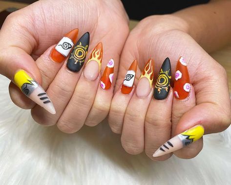 Anime Nail Designs, Anime Inspired Nails, Naruto Nails, Anime Nail, Dot Nail Art, Anime Nails, Stiletto Nails Designs, Inspired Nails, Dots Nails