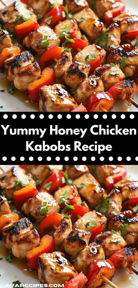 These Yummy Honey Chicken Kabobs are a tasty blend of succulent chicken and sweet honey marinade. Skewered with fresh veggies, they’re perfect for a fun, casual meal everyone will love. Fun Chicken Dinner Ideas, Tender Chicken Breast Recipes, Honey Chicken Kabobs, Chicken For Two, Healthy Chicken Recipes For Dinner, Healthy Chicken Meals, Chicken Recipes Simple, Craving Tasty, Chicken Recipe For Dinner