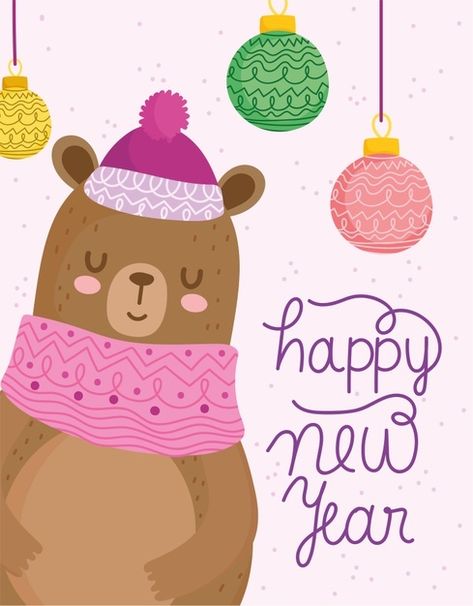 Happy New Year Cute Images, Happy New Year 2024 Cute, Happy New Year 2024 Drawing, New Year Illustration Design, 2024 New Year, Happy New Year Card Design, Winter Calligraphy, Happy New Year Drawing, New Year Posts