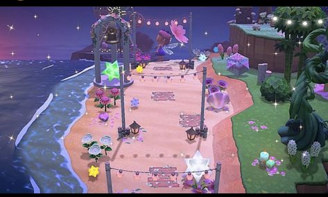 Acnh Fairy Island Ideas, Acnh Filler Ideas Fairycore, Acnh Beach Ideas Fairycore, Fairycore Museum Acnh, Acnh Dreamy Island, Acnh Festivale Designs, Animal Crossing Island Inspiration Fairy, Acnh Theme Park, Acnh Fairy Designs