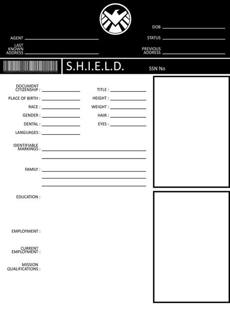 S.H.I.E.L.D. Application Form S.h.i.e.l.d. Files Template, S.h.i.e.l.d. Files, S.h.i.e.l.d Aesthetic, Oc Form, Shield Files, Shield Template, Marvel Diy, Marvel Shield, Avengers Shield