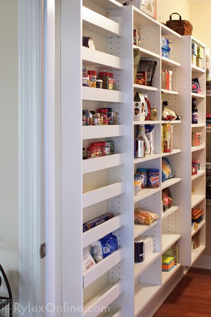 Narrow Pantry With Fridge, Narrow Deep Pantry, Narrow Pantry Cabinet Slim, Shallow Pantry Wall Narrow Shelves, Narrow Walk In Pantry Woodworking Plans, Standard Pantry Shelf Depth, Shallow Pantry, Narrow Pantry, Kitchen Pantry Cupboard