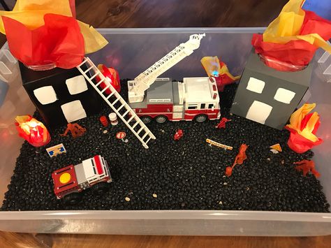 Fire Sensory Bin, Community Helpers Sensory, Fire Safety Unit, Fire Safety Theme, Fire Safety Activities, Community Helpers Preschool Activities, Fire Safety Preschool, Fire Safety Week, Toddler Sensory Bins