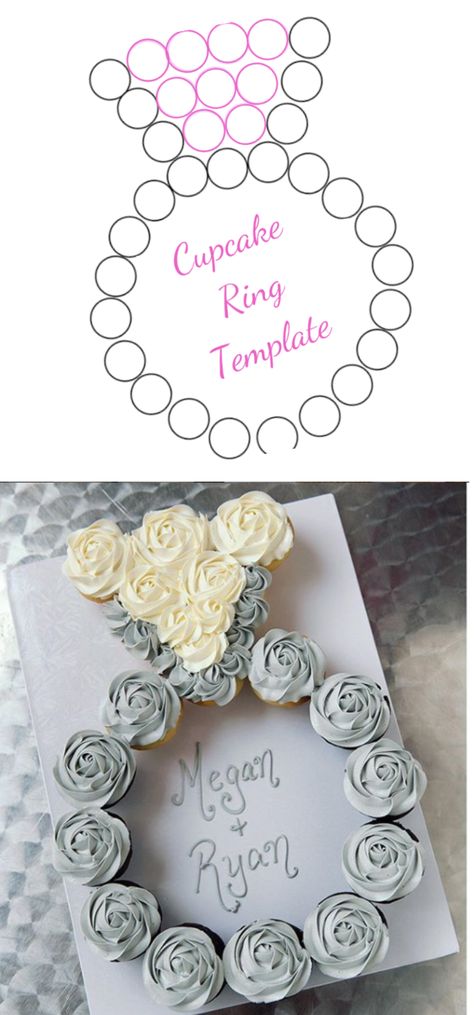 Ring Template, Cupcake Ring, Bridal Shower Cupcakes, Bridal Shower Inspo, Simple Bridal Shower, Pull Apart Cupcakes, Bridal Shower Planning, Bridal Shower Inspiration, Bridal Bachelorette Party