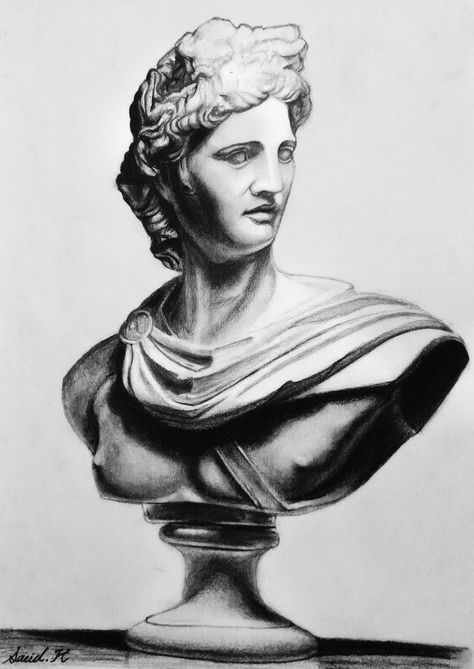 Starting Tattoo, Greek Sculpture Drawing, Greek Statue Drawing, Simple Statue, Apollo Sculpture, Statue Drawing, Sculpture Portrait, Sculpture Drawing, Painting Pastel