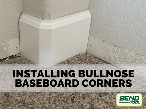 Round Corner Baseboard, Trimming Rounded Corners, Baseboards Bullnose Corners, Baseboard Corner Ideas, Bullnose Baseboard, Baseboard Corners, Bullnose Corners, Woodwork Tips, Outside Corner Moulding