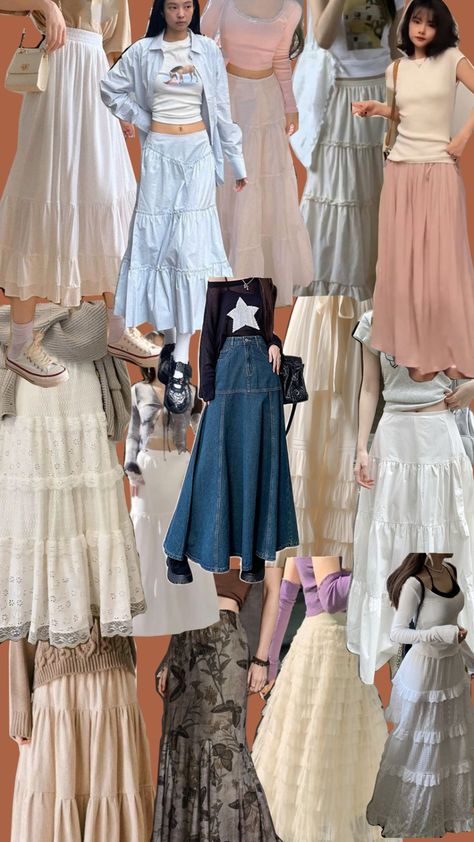 oh how I love long fluffy skirts Frill Skirt Pattern, Sweater With Long Skirt, Frill Skirt, Fluffy Skirt, Babydoll Top, Really Cute Outfits, Skirt Pattern, Long Skirt, No Frills