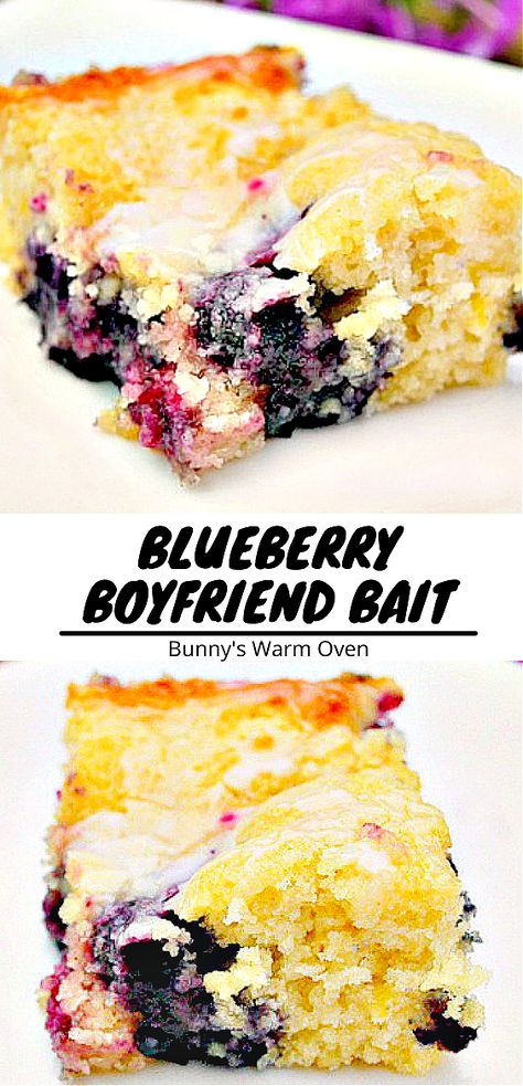 This delicious cake can be made with fresh or frozen-thawed blueberries. Easy Dessert With Blueberries, Lemon And Berry Desserts, Easy Dessert Recipes Blueberry, Deserts For Boyfriend, Fun Desserts To Make With Boyfriend, Lemon Blueberry Boyfriend Bait, Lemon And Blueberry Recipes, Blueberry Lemon Brownies, Food To Cook Your Boyfriend